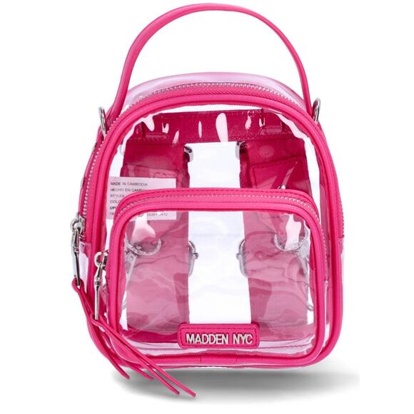 Steve Madden NYC Convertible Mini Backpack Crossbody Clear/ Pink Fuchsia - Picture 3 of 5